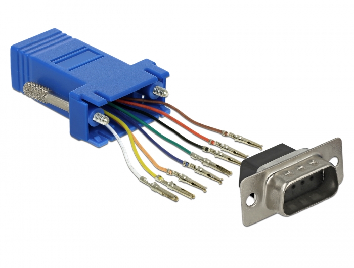 Adapter Sub-D 9 Pin Stecker an RJ45 Buchse, Montagesatz, blau, Delock® [66167]