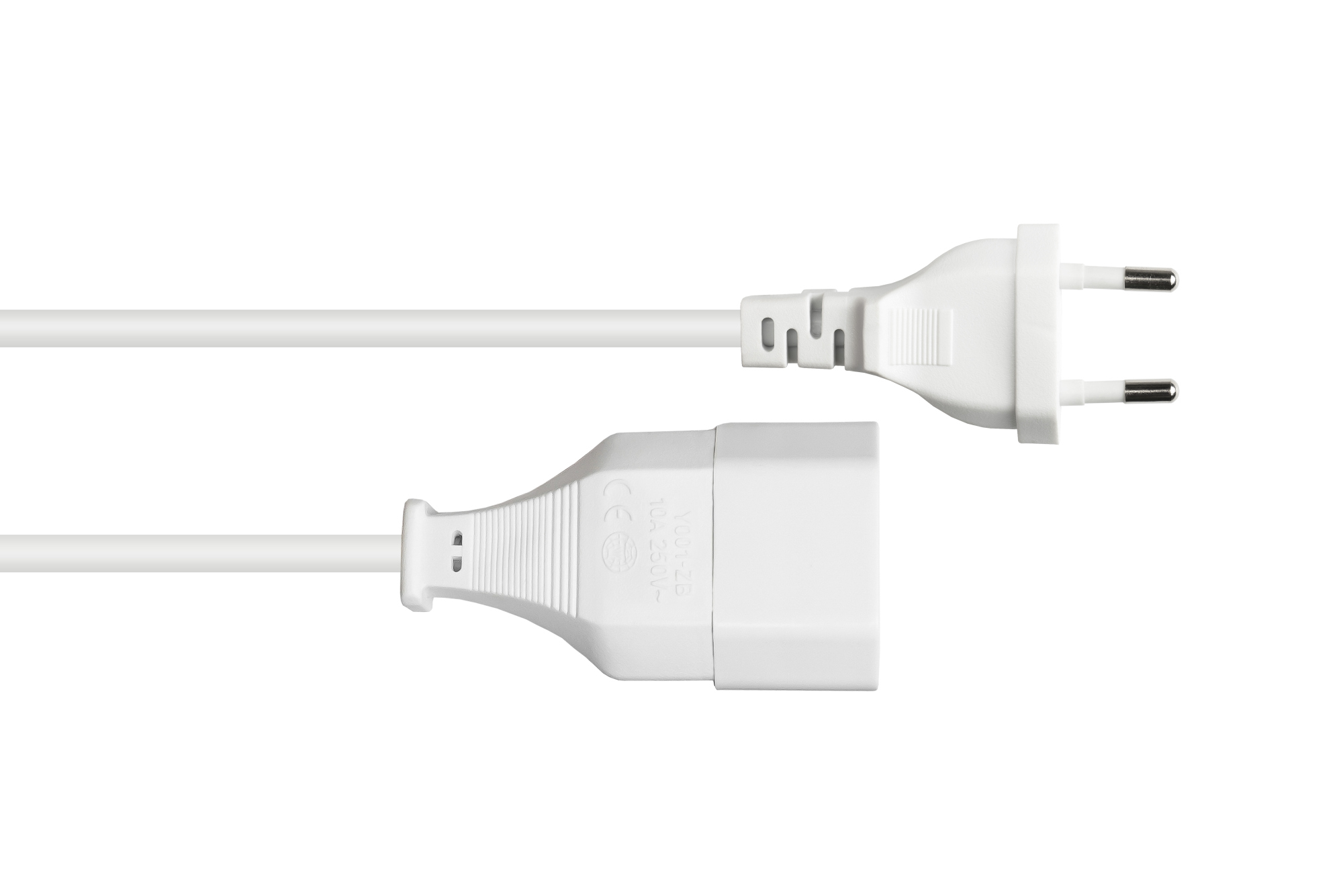 Euro-Verlängerung Euro-Stecker Typ C (gerade) an Euro-Buchse (gerade), weiß, 0,75 mm², 1m, Good Connections®