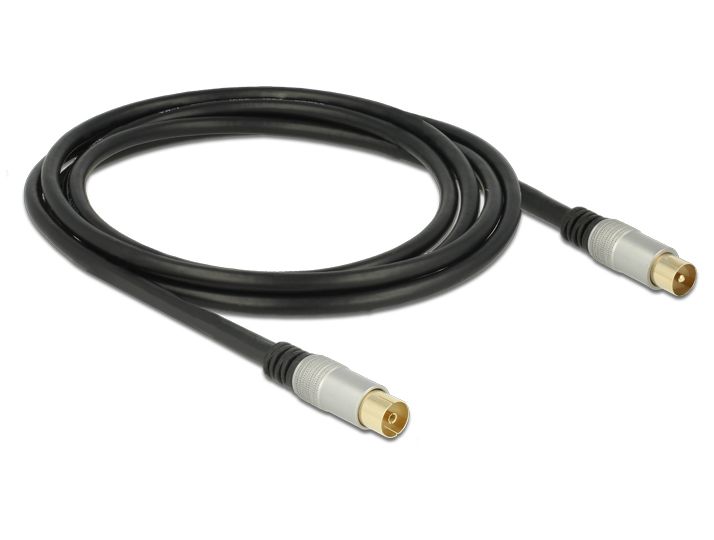 Antennenkabel, IEC-Stecker an IEC-Buchse RG-6/U, Vierfachschirmung, Premium, schwarz, 2m, Delock® [88946]