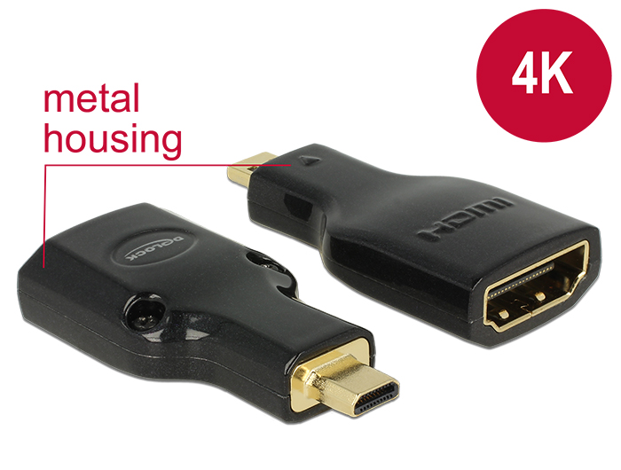 Adapter High Speed HDMI mit Ethernet - HDMI Micro-D Stecker an HDMI-A Buchse 4K schwarz, Delock® [65664]