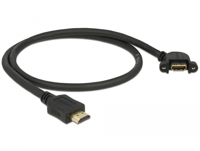 Kabel HDMI-A Stecker an HDMI-A Buchse zum Einbau, 110° gewinkelt, 4K 30 Hz, schwarz, 0,5 m, Delock® [85467]