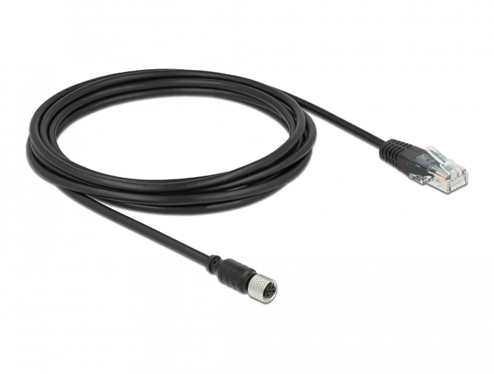 Anschlusskabel M8 Buchse wasserdicht Seriell zu RJ45 Stecker 2,8 m, Delock® [63165]