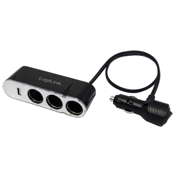 LogiLink® USB 3-Fach Zigarettenanzünder mit USB-Port 12/24V [PA0038]