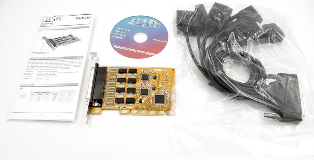 8S Seriell RS-232 PCI Karte mit Octopus Kabel (FTDI Chip-Set), Exsys® [EX-41088]
