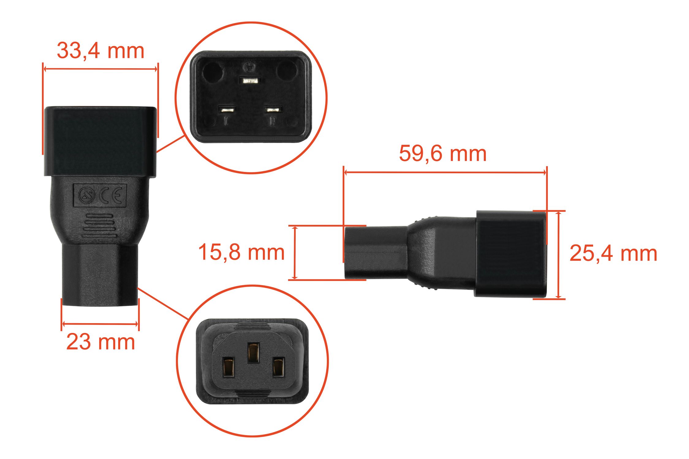 kabelmeister® Stromadapter Kaltgeräte-Stecker C20 (gerade) an Kaltgeräte-Buchse C13 (gerade), schwarz