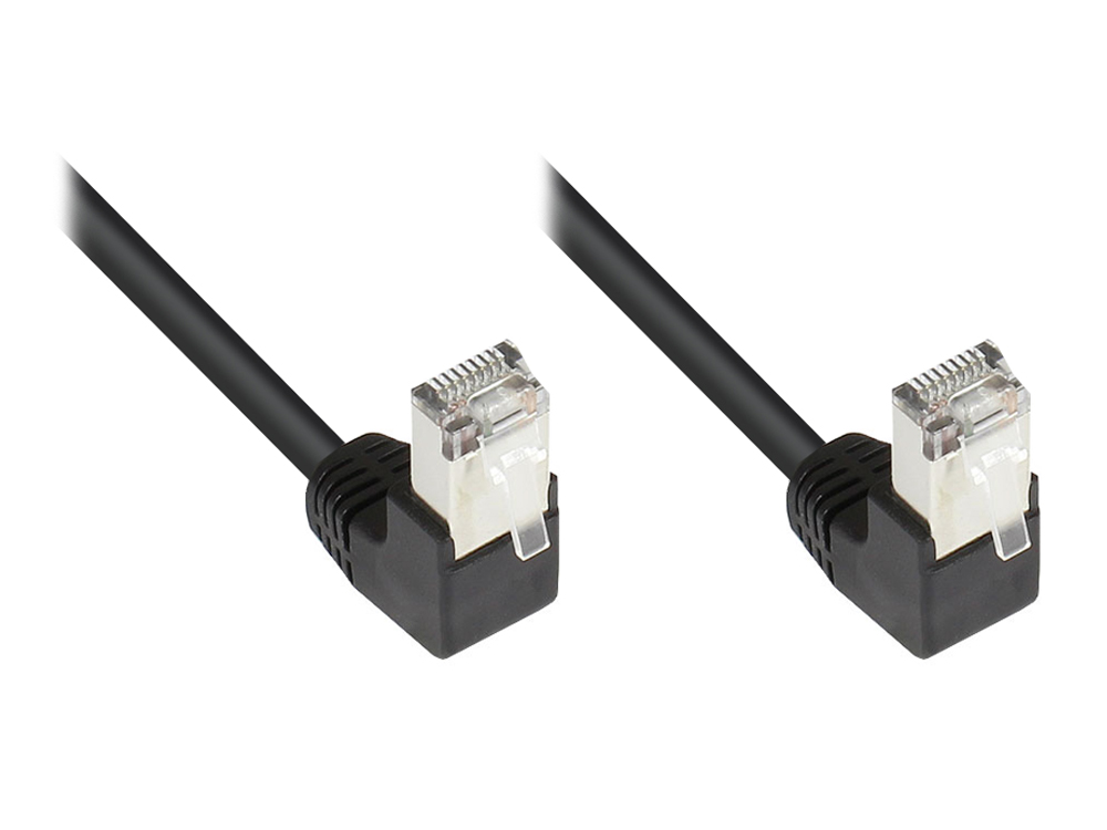 Patchkabel, Cat. 5e, F/UTP, beidseitig 90° nach unten gewinkelt, schwarz, 0,5m, Good Connections®