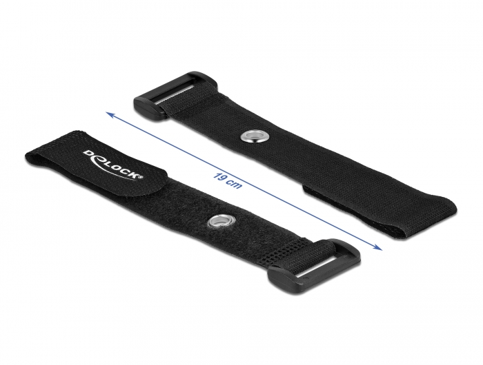 Klett-Kabelbinder mit Schlaufe und Befestigungsöse L 190 x B 25 mm schwarz 5 Stück, Delock® [19543]