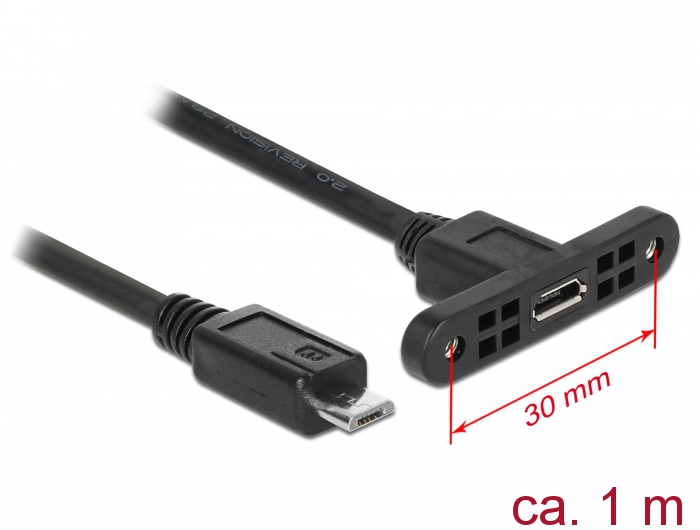 Kabel USB 2.0 Micro-B Buchse zum Einbau an USB 2.0 Micro-B Stecker, schwarz, 1 m, Delock® [85246]