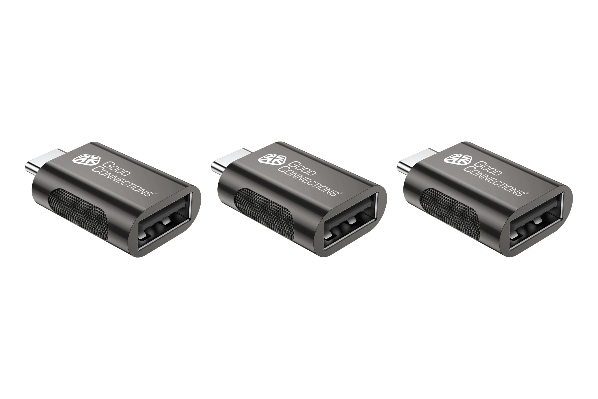 Adapter USB 3.2 Gen.1 / USB 3.0 Stecker C™ an USB-A Buchse, verzinktes Metallgehäuse, anthrazit, 3er-Set, Good Connections®