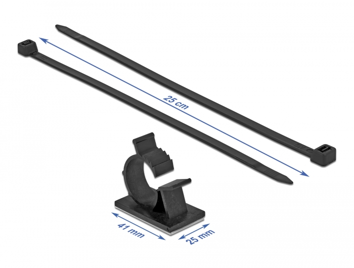 Kabelklemme 41 x 25 mm mit Kabelbinder L 250 x B 7,2 mm schwarz, Delock® [18882]