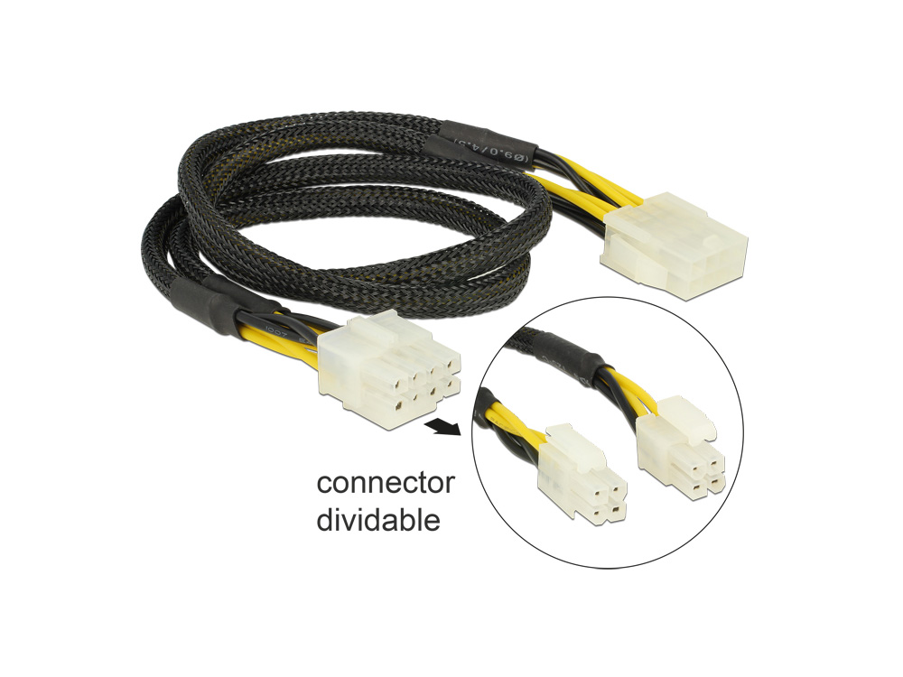 Verlängerungskabel Stromversorgung 8 Pin EPS Stecker (2 x 4 Pin) an 8 Pin EPS Buchse, 0,44m, Delock® [83653]