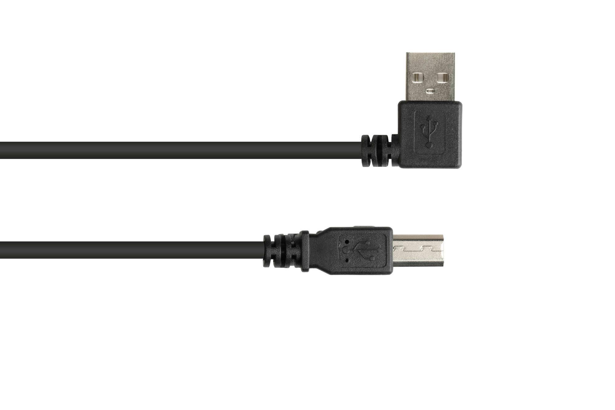 Anschlusskabel USB 2.0 EASY Stecker A gewinkelt an Stecker B, schwarz, 2m, Good Connections®