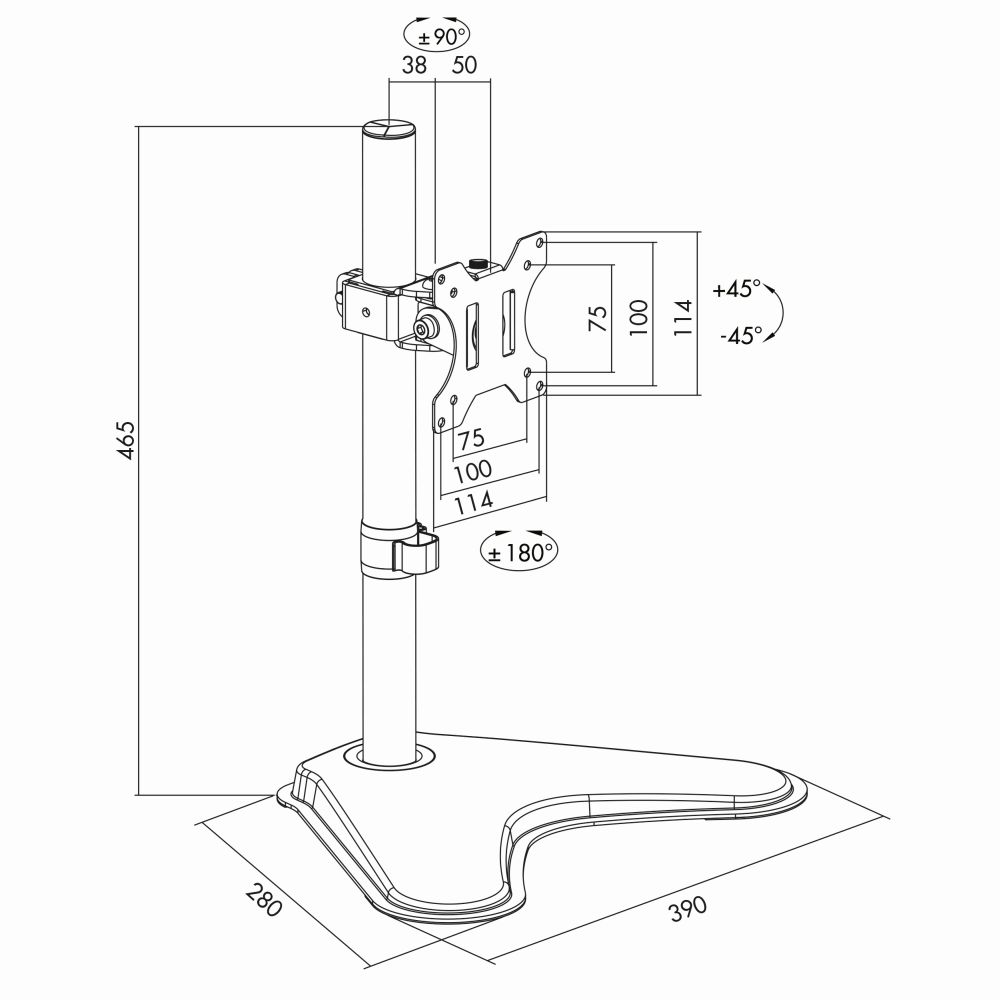 Monitor-Schreibtischständer, neigbar -45°/+45°, schwenkbar -90°/+90°, drehbar -180°/+180°, 13"-32", max. 8 kg Belastung, LogiLink® [BP0044]
