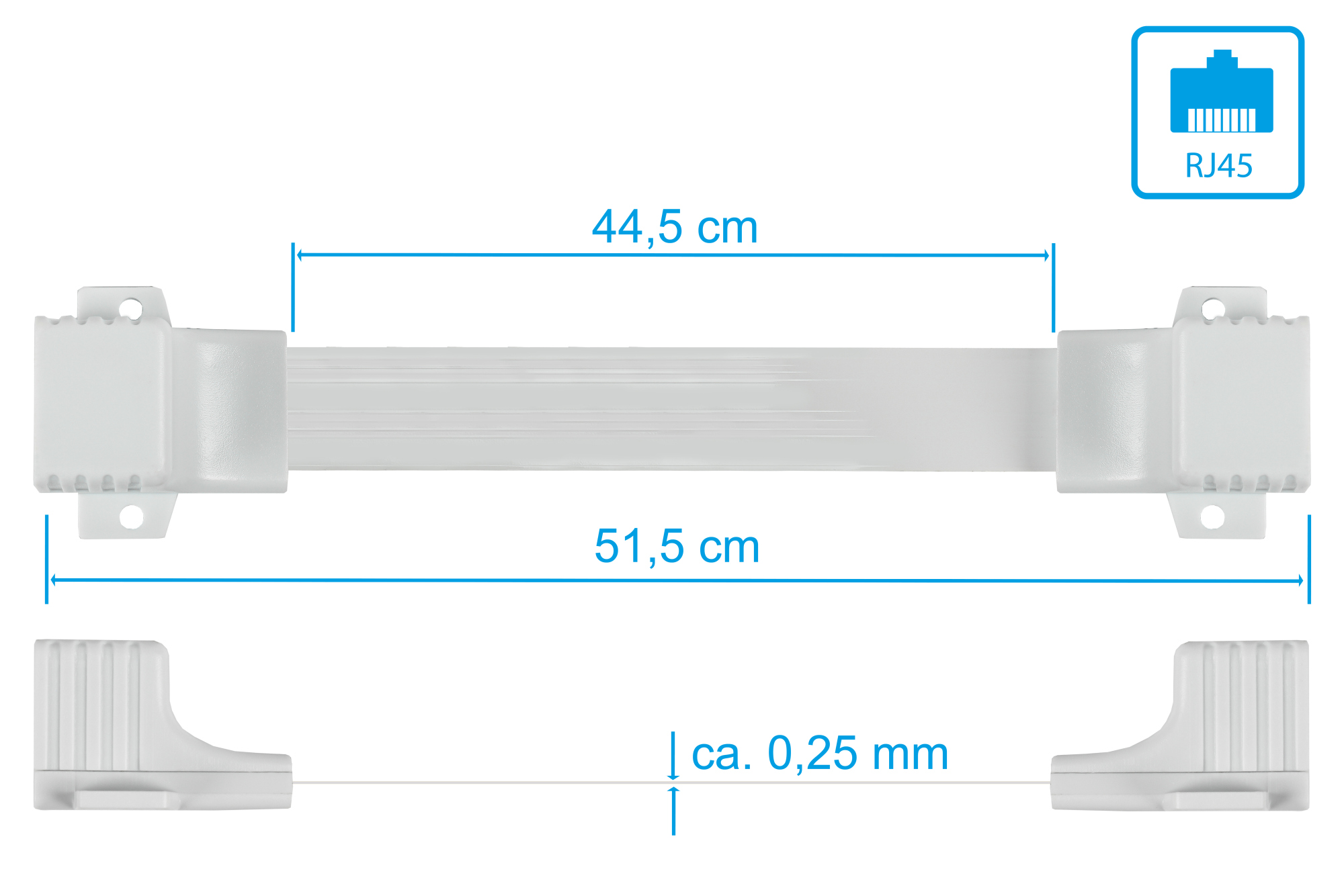 RJ45 Fensterdurchführung High-Quality, weiß, Gesamtlänge inkl. Buchsen 51,5cm, flexible Länge 44,5cm, Good Connections®