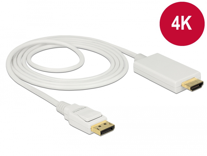 Kabel Displayport 1.2 Stecker an High Speed HDMI-A Stecker, passiv, 4K, weiß, 2m, Delock® [83818]