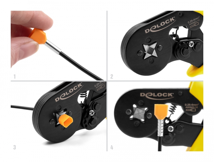 Zange zum Crimpen von Aderendhülsen selbsteinstellend - Vierkant, Delock® [90558]