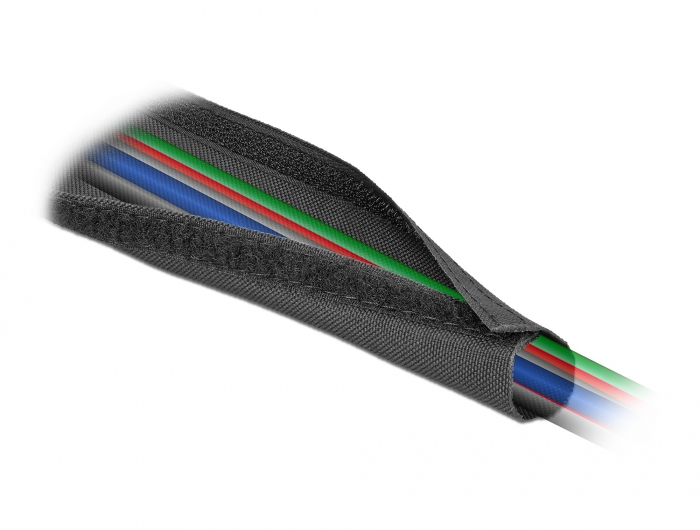 Gewebeschlauch mit Klettverschluss hitzebeständig 5 m x 20 mm schwarz, Delock® [19190]