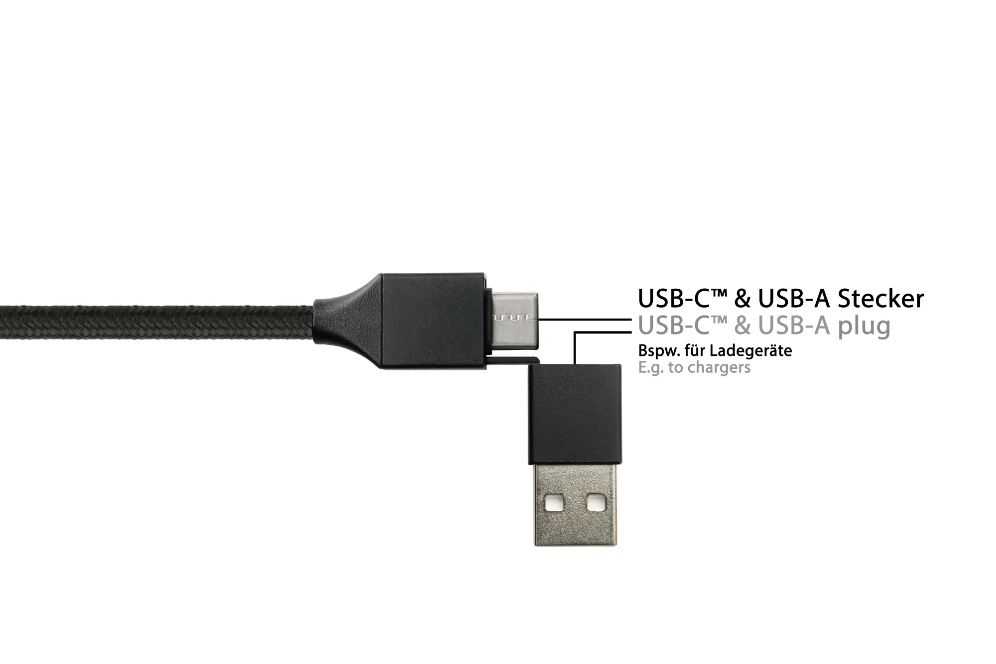 USB 6-in-1 Ladekabel, USB-A und USB-C™ an USB-C™ / USB Micro B / Lightning™, 3A, Textilmantel, schwarz, 1,2m, PYTHON® Series