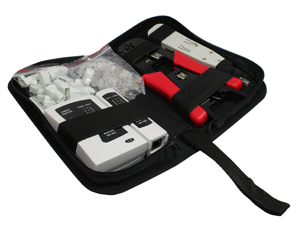 Universal Netzwerk Werkzeug Kit 6 in 1, inkl. 20x RJ45 Stecker/-Knickschutztüllen, Good Connections®