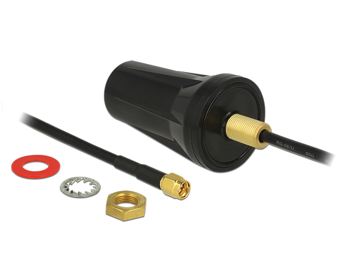 ISM 433 MHz Antenne SMA Stecker, 2dBi, omnidirektional, Dachmontage outdoor, schwarz, Delock® [89487]