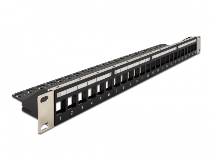 19" Keystone Patchpanel 24 Port mit Entlastungsschiene schwarz, Delock® [66865]