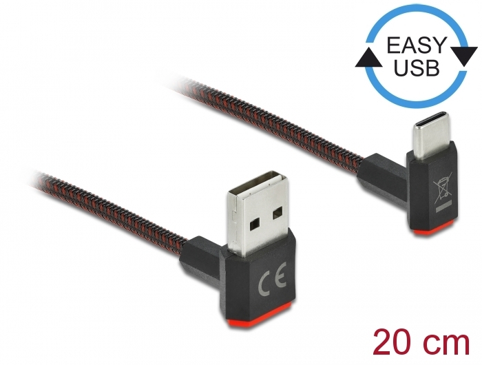 EASY-USB 2.0 Kabel Typ-A Stecker zu USB Type-C™ Stecker gewinkelt oben / unten 0,2 m schwarz, Delock® [85274]