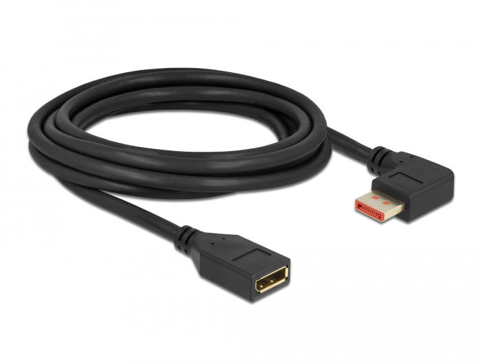DisplayPort Verlängerungskabel Stecker 90° rechts gewinkelt zu Buchse 8K 60 Hz, schwarz, 3 m, Delock® [87079]