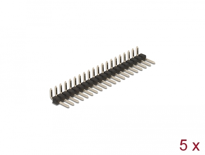 Stiftleiste 20 Pin, Rastermaß 2,54 mm, 1-reihig, gewinkelt, 5 Stück, Delock® [66696]