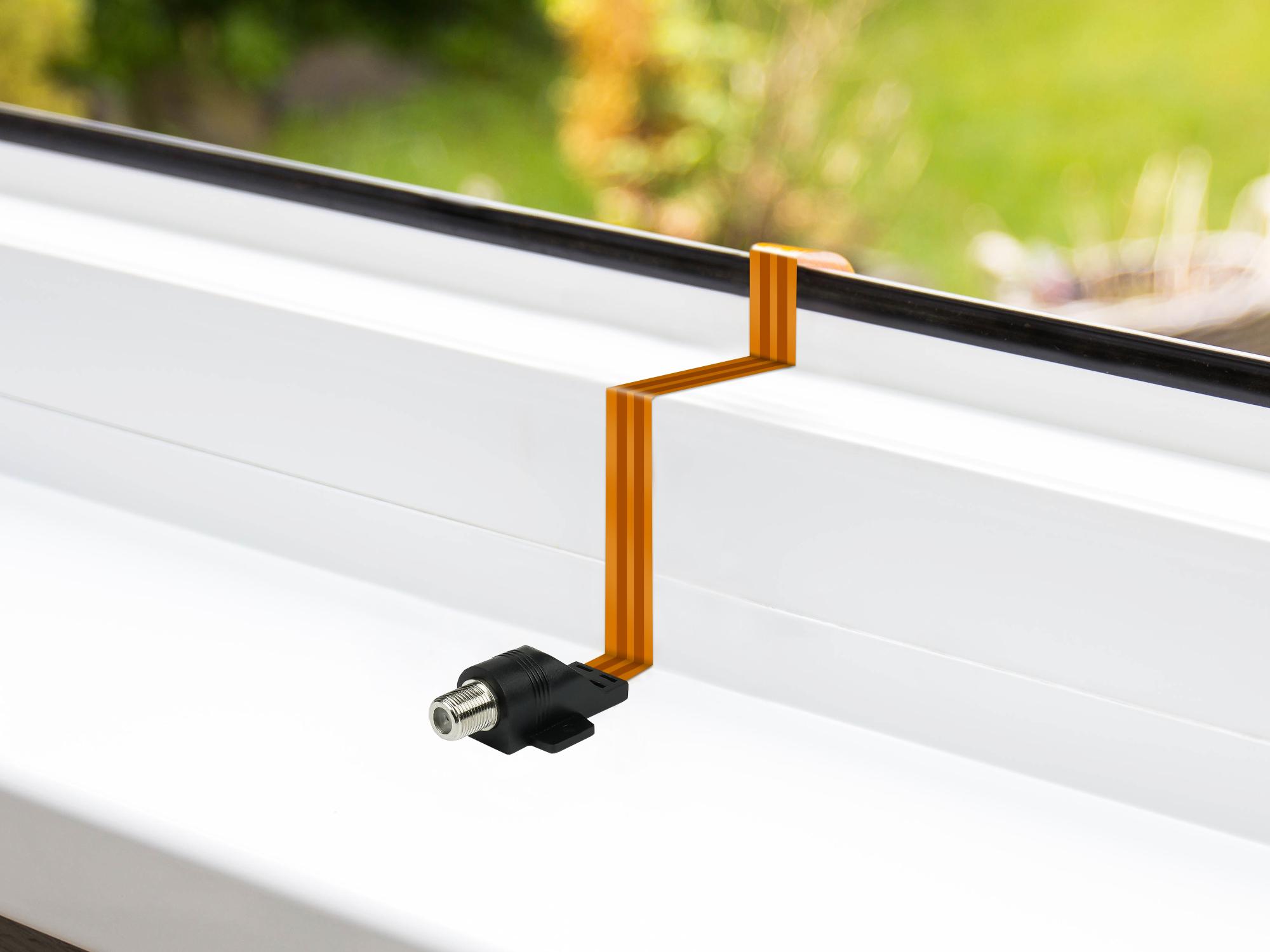 SAT Fensterdurchführung High-Quality mit Wetterschutz, Gesamtlänge inkl. Stecker 32cm, flexible Länge 22cm, transparent, Good Connections®