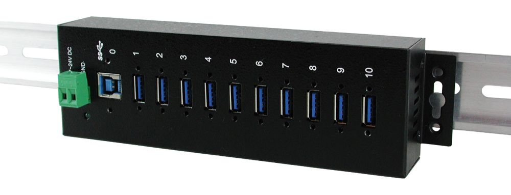10 Port USB 3.0/ 3.1 (Gen.1) Metall HUB, 10x Buchse A, Upstream Buchse B, verschraubbar, 15KV ESD Überspannungsschutz, Exsys® [EX-1110HMVS]