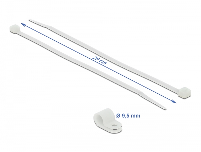 Befestigungsschelle 9,5 mm mit Kabelbinder L 200 x B 4,8 mm weiß, Delock® [18867]