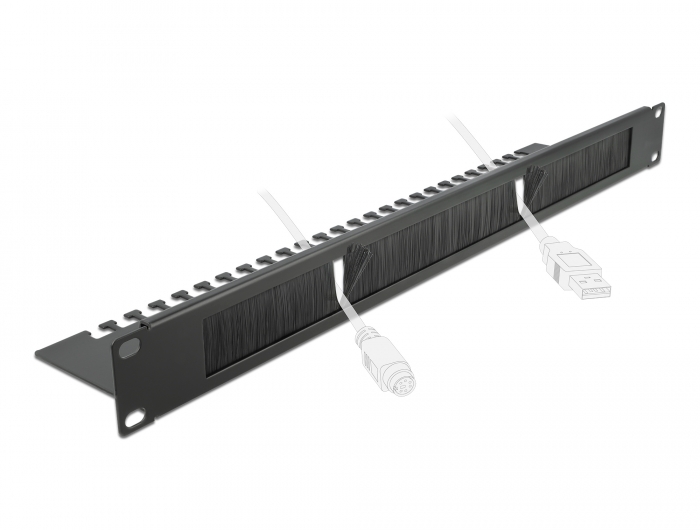 19" Kabelmanagement Bürstenleiste mit Kabelabfangplatte 1 HE schwarz, Delock® [66484]