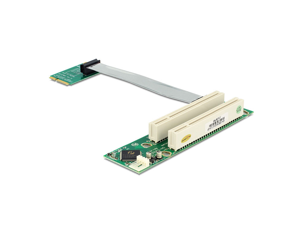 Schnittstellenkarte, Riser PCI Express Mini an 2x PCI 32Bit 5 V mit flexiblem Kabel 13 cm links gerichtet, Delock® [41355]