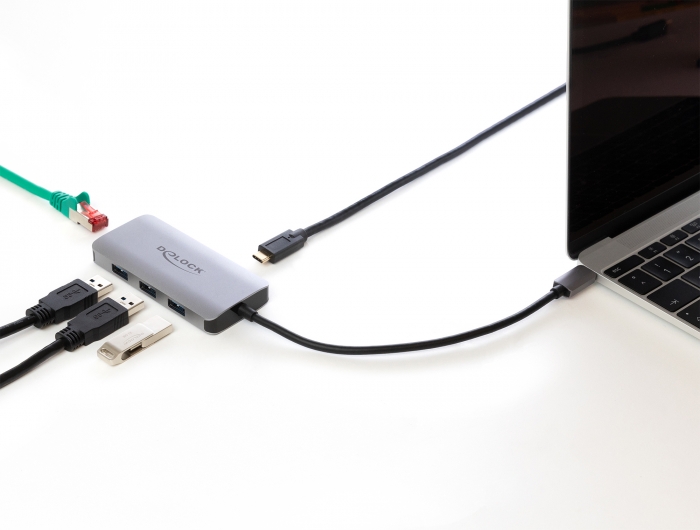 USB 3.2 Gen 1 Hub mit 4 Ports und Gigabit LAN und PD, Delock® [63252]