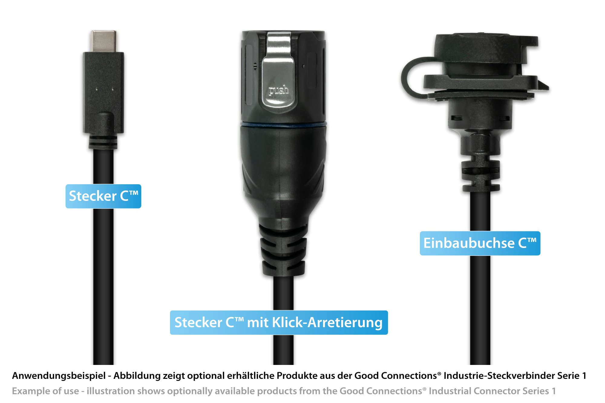 Industrie-Steckverbinder S1 - USB 3.2 Gen. 2 Kabel, Stecker C™ an Einbaubuchse C™, M16, IP65/67, 0,5m, Good Connections®