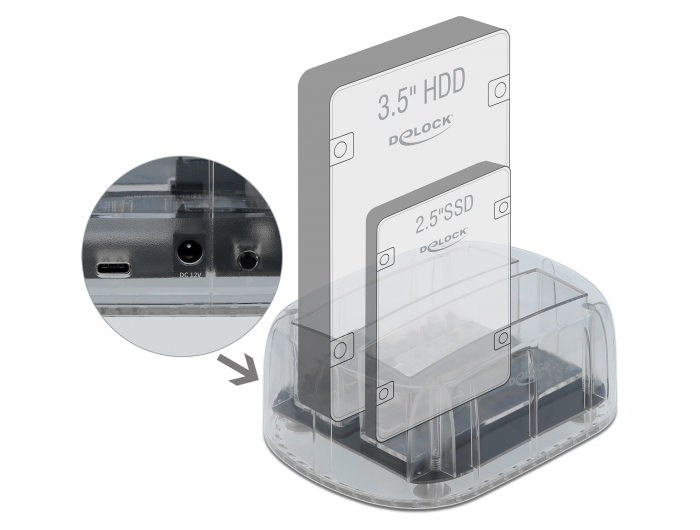 USB Type-C™ Dockingstation für 2 x SATA HDD / SSD transparent , Delock® [64090]