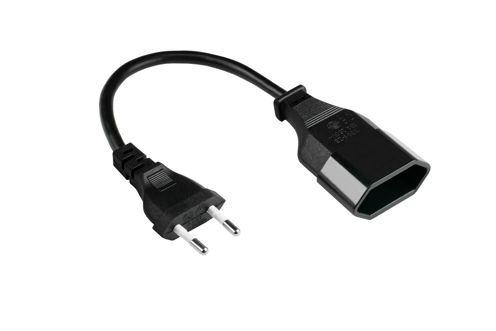 Euro-Verlängerung Euro-Stecker Typ C (gerade) an Euro-Buchse (gerade), schwarz, 0,75 mm², 0,2 m, Good Connections®