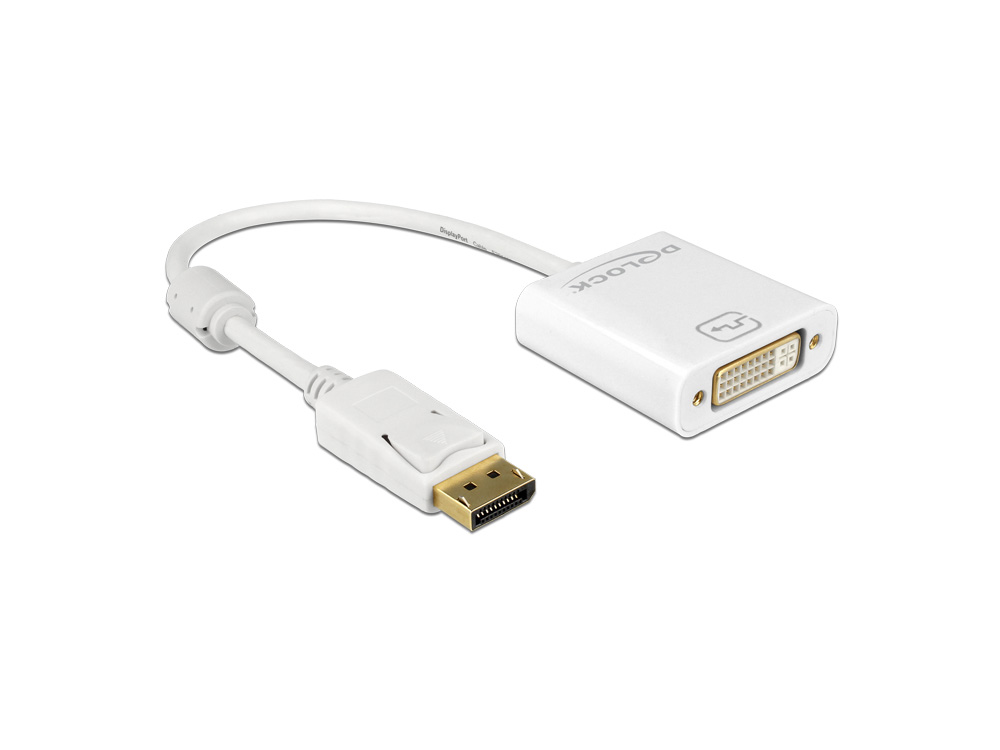 Adapter Displayport 1.2 Stecker an DVI Buchse, 4K Passiv, weiß, 0,2m, Delock® [62602]