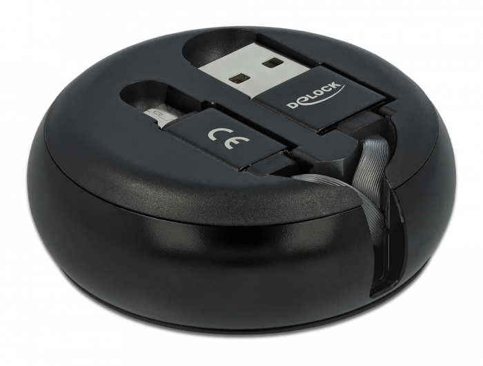 USB 2.0 Aufrollkabel Typ-A zu Micro-B schwarz, Delock® [85818]