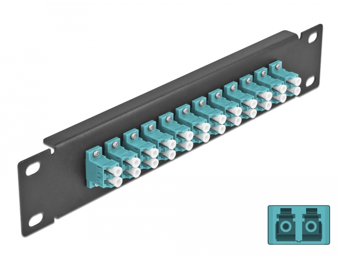 10" LWL Patchpanel 12 Port LC Duplex aqua 1 HE schwarz, Delock® [66768]