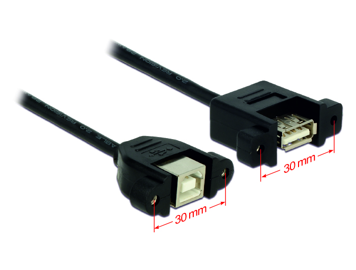 Kabel USB 2.0 Typ-B Buchse zum Einbau an USB 2.0 Typ-A Buchse zum Einbau 1m, Delock® [85108]