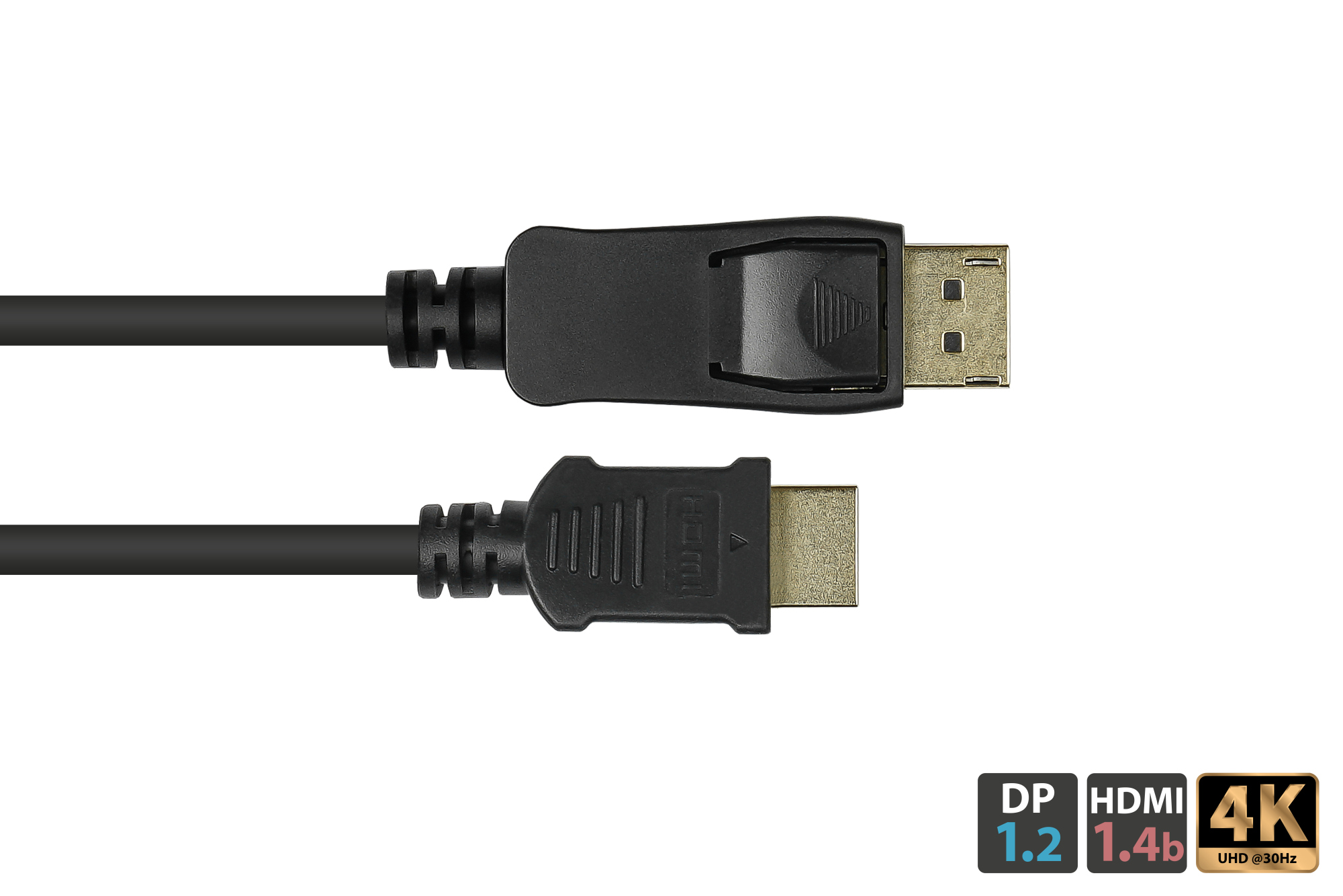 Anschlusskabel DisplayPort 1.2 an HDMI 1.4b, 4K @30Hz, vergoldete Kontakte, CU, schwarz, 2m, Good Connections®