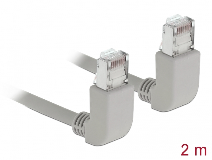 Netzwerkkabel RJ45 Cat.6A S/FTP oben / oben gewinkelt, grau, 2 m, Delock® [83523]