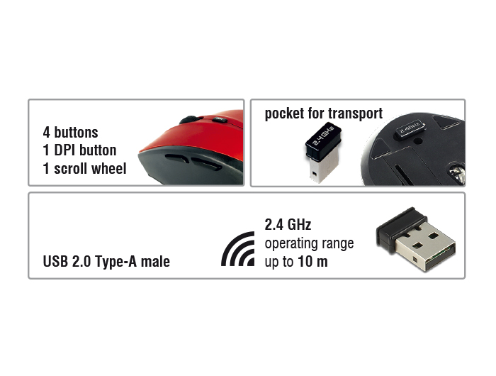 Ergonomische optische 5-Tasten Maus 2,4 GHz wireless, Delock® [12493]