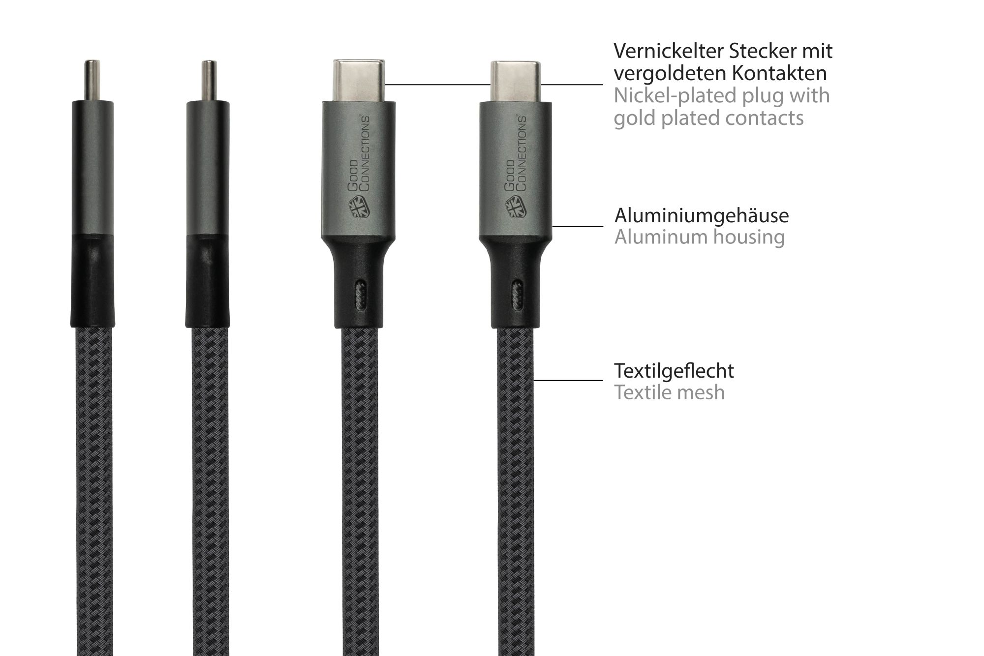 USB 4.0 Gen. 3x2 Kabel (40GBit/s, 240W, 8K@60Hz), USB-C™ Stecker an USB-C™ Stecker, anthrazit, 0,5m, Good Connections®