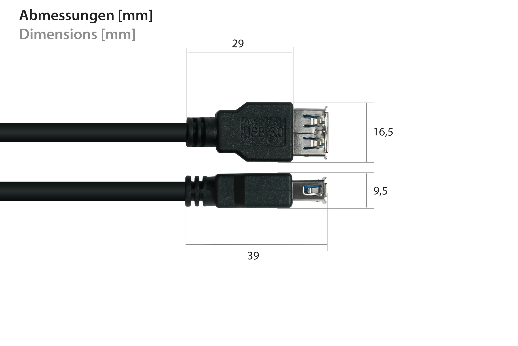 kabelmeister® Verlängerungskabel USB 3.0 Stecker A an Buchse A, Premium, DATA AWG28 / Power AWG24, UL, KUPFER, schwarz, 0,5m