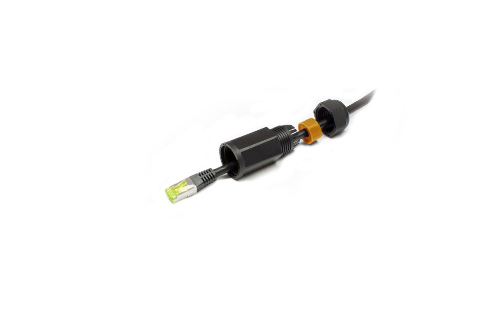 Patchkabelkupplung, Outdoor (IP67), Cat. 6A, RJ45, vollgeschirmt, schwarz, Good Connections®
