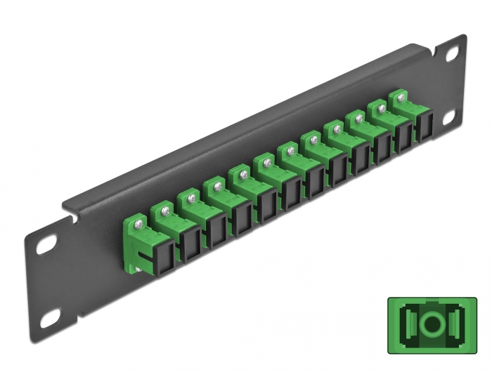 10" LWL Patchpanel 12 Port SC Simplex grün 1 HE schwarz, Delock® [66761]