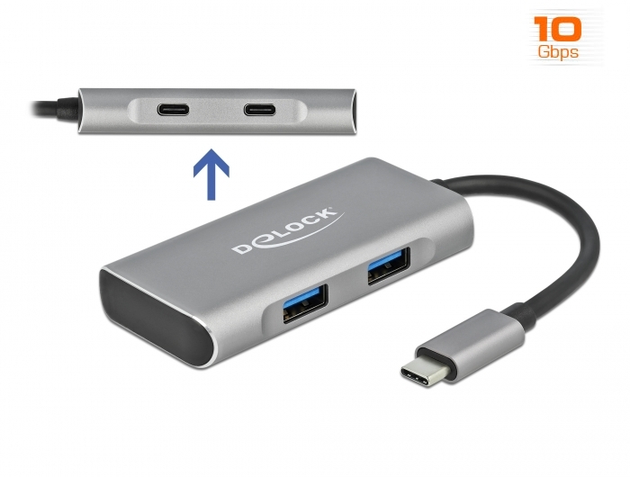 Externer USB 3.2 Gen 2 USB Type-C™ Hub mit 2 x USB Typ-A und 2 x USB Type-C™, Delock® [63260]