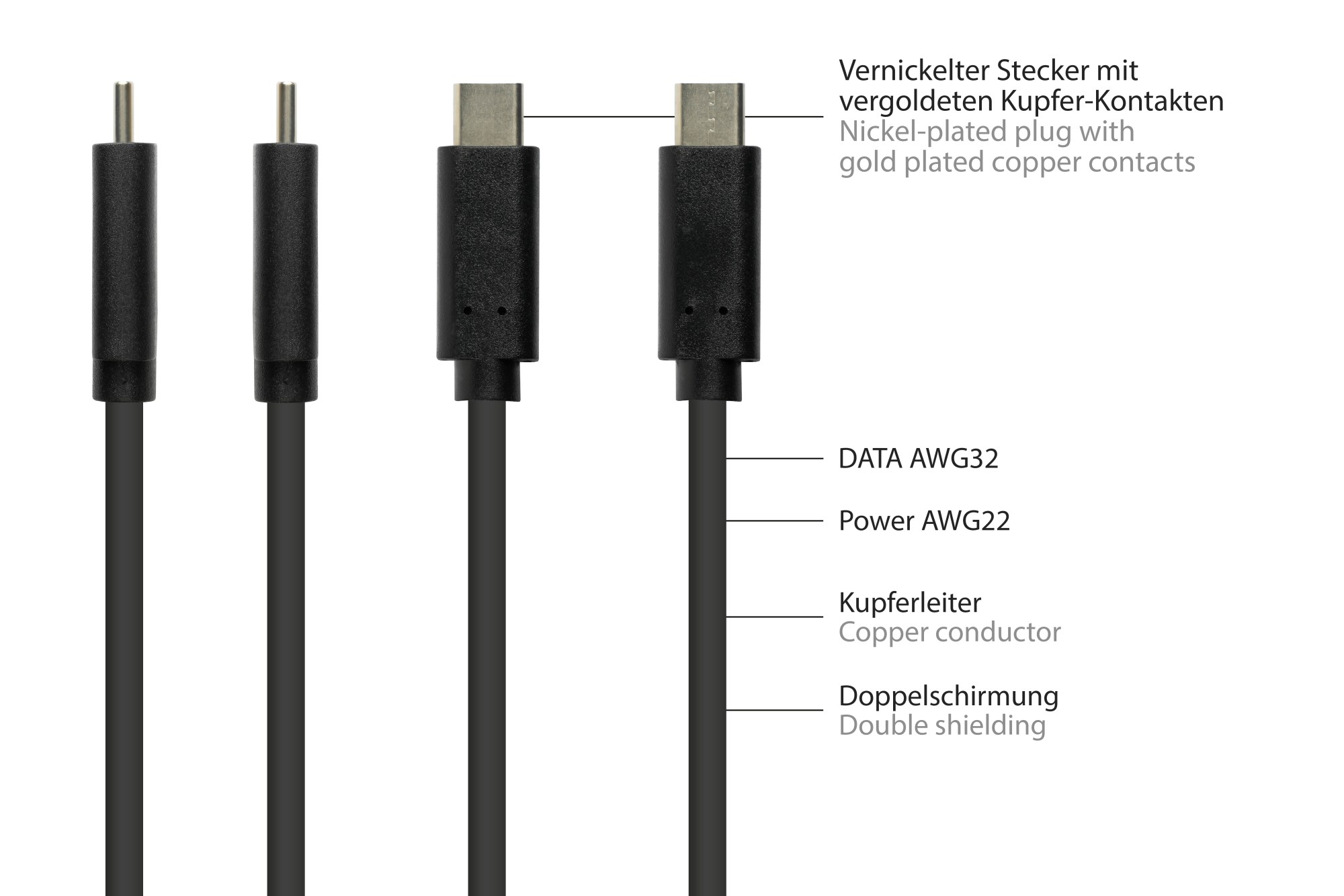 Verlängerungskabel USB 3.2 Gen.2 (10GBit/s, 100W, 4K@60Hz), USB-C™ Stecker an USB-C™ Buchse, CU, schwarz, 0,5m, Good Connections®